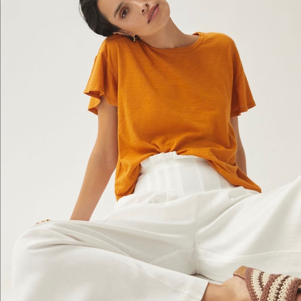 Anthropologie T.La Flutter Sleeved Tee- Mustard XL